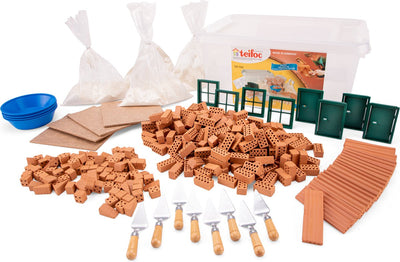 Coffret de construction Teifoc ® – coffret de groupe – 320 pièces – véritables mini briques avec ciment, bol et truelle – kit de construction pour enfants à partir de 6 ans