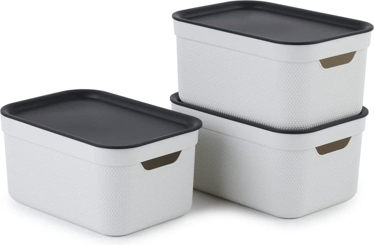 Rotho jive boîtes de rangement lot de 3 boîtes de rangement 5 l avec couvercle, plastique (pp recyclé), blanc anthracite, 3 x 5 l (26,5 x 18,5 x 13,2 cm