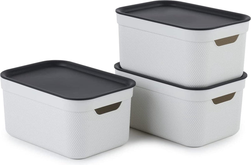 Rotho jive boîtes de rangement lot de 3 boîtes de rangement 5 l avec couvercle, plastique (pp recyclé), blanc anthracite, 3 x 5 l (26,5 x 18,5 x 13,2 cm