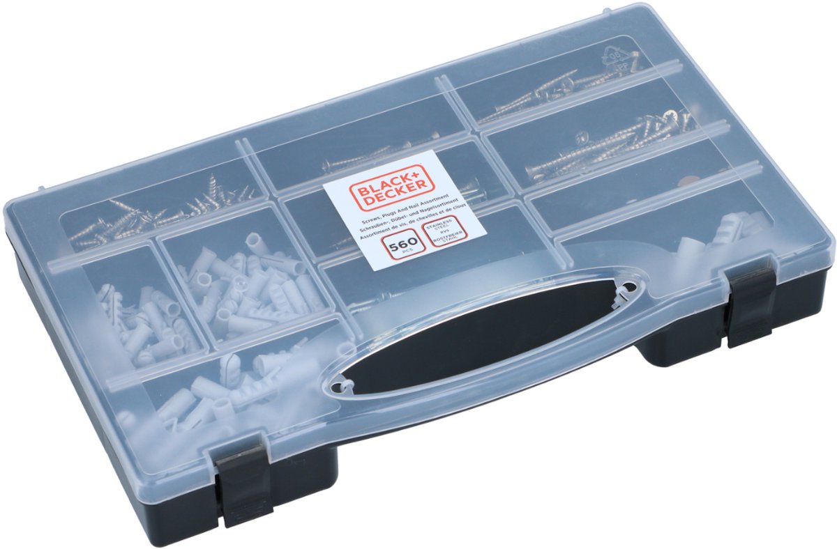 Set de clous, chevilles et vis Black+decker - 560 pièces - boîte d'assortiment