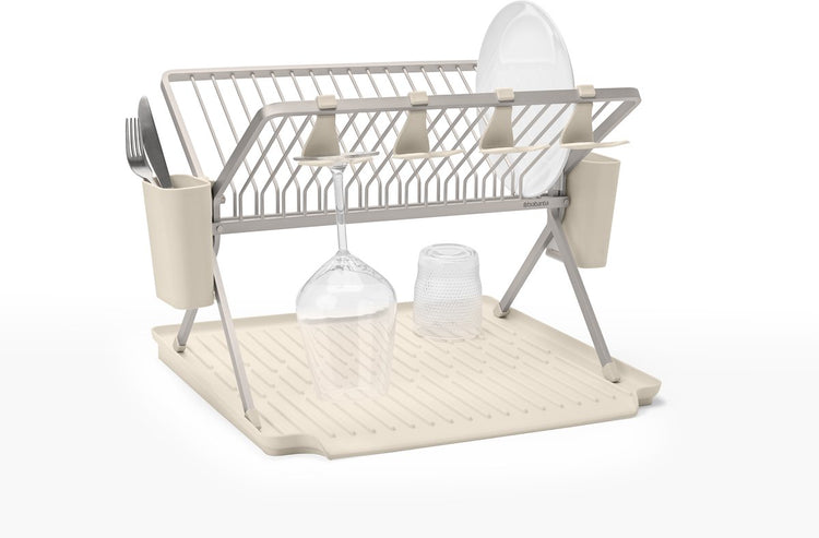 Égouttoir à vaisselle Brabantia - pliable - avec porte-couverts - beige doux
