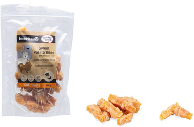 Beeztees friandises savoureuses bouchées de patates douces au poulet - collations pour chiens - friandises de récompense - 200 grammes