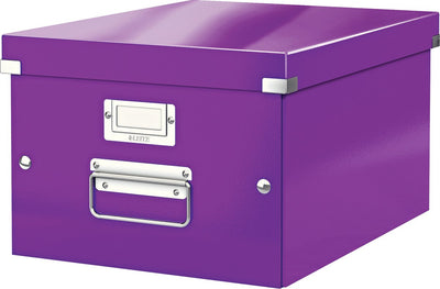 Boîte de rangement en carton de taille moyenne Leitz wow click store - 85 % de carton recyclé - 28,1 x 37 cm (lxp) - pour formats a4 - idéale pour le bureau et le travail à domicile - violet