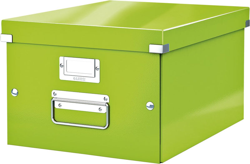 Boîte de rangement en carton Leitz wow click store de taille moyenne - 85 % de carton recyclé - 28,1 x 37 cm (LxP) - pour formats A4 - idéale pour le bureau et le travail à domicile - verte