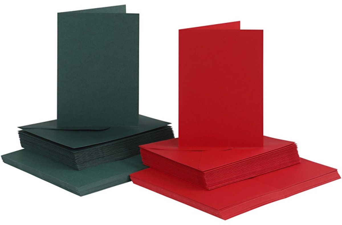 Cartes et enveloppes d'entreprise Creativ, format carte 10,5x15 cm, format enveloppe 11,5x16,5 cm, 110+230 gr, vert, rouge, 50 set 1 boîte