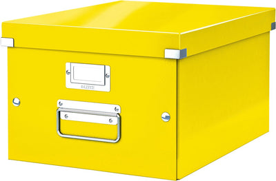 Boîte de rangement Leitz wow click store de taille moyenne - 85 % carton recyclé - 28,1 x 37 cm (LxP) - pour formats A4 - idéale pour le bureau et le travail à domicile - jaune