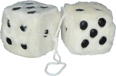 Dés Carpoint blanc – décoration voiture – peluche – 6x6x6 cm – cordon 40 cm – accessoire intérieur