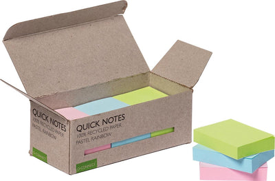 Q-connect notes rapides pastel recyclé | pi 38 x 51 mm | 100 feuilles | boîte de 12 pièces de couleurs assorties