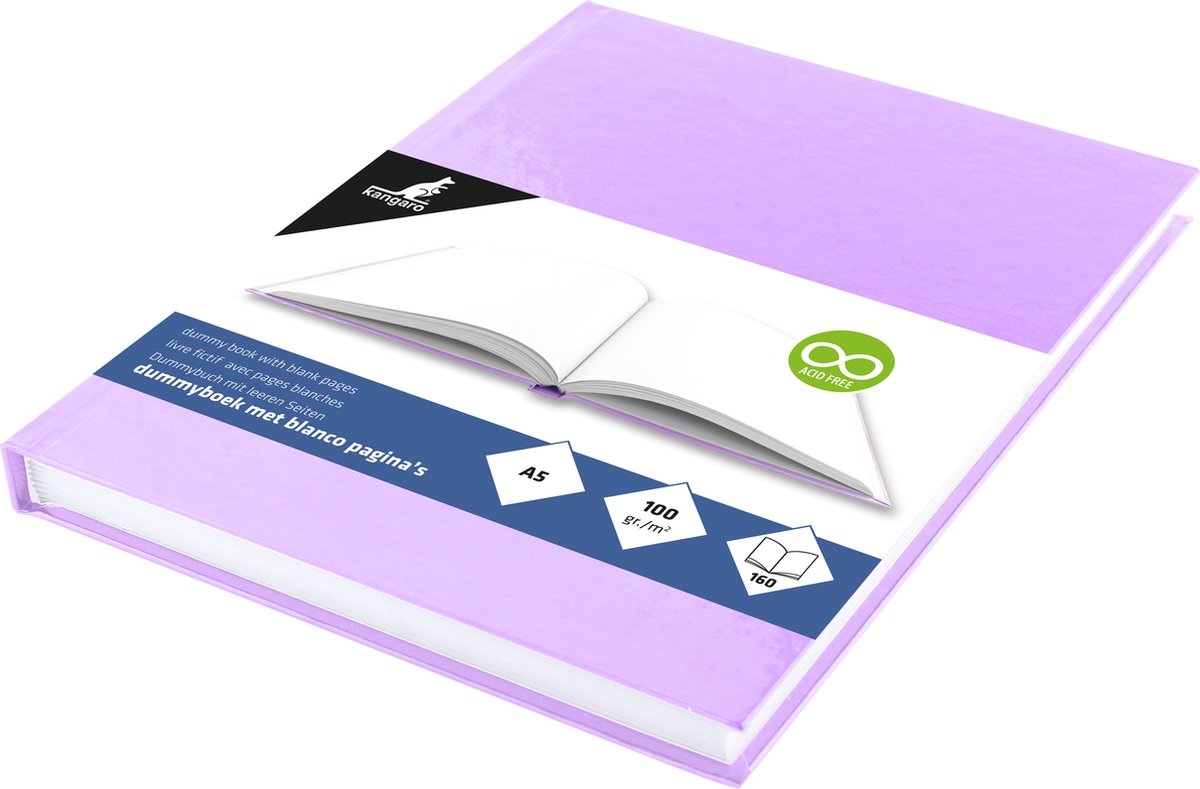 Livre factice Kangaro - a5 - violet pastel - 160 pages blanches - couverture rigide - carnet de croquis - k-5355