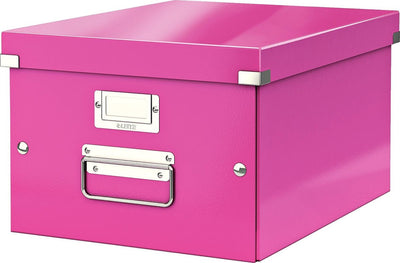 Boîte de rangement en carton Leitz wow click store de taille moyenne - 85 % de carton recyclé - 28,1 x 37 cm (lxp) - pour formats a4 - idéale pour le bureau et le travail à domicile - rose