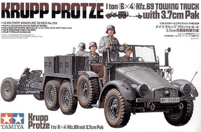 Tamiya maquette véhicule militaire - 35259 allemand krupp protze w 37mm pak avec 4 figurines en plastique - 1:35 - maquette