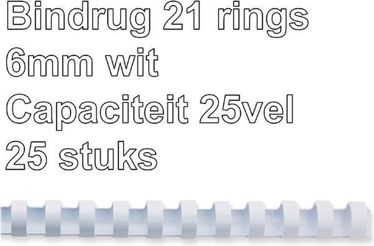 Dos de reliure en plastique Fellowes - 6 mm - 21 anneaux - a4 - blanc