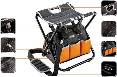 Neo - sac à outils avec tabouret - bandoulière réglable - 6 poches extérieures