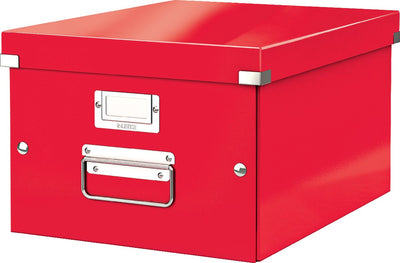 Boîte de rangement en carton Leitz wow click store de taille moyenne - 85 % de carton recyclé - 28,1 x 37 cm (lxp) - pour formats a4 - idéale pour le bureau et le travail à domicile - rouge