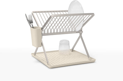 Égouttoir à vaisselle Brabantia - pliable - avec porte-couverts - compact - beige doux