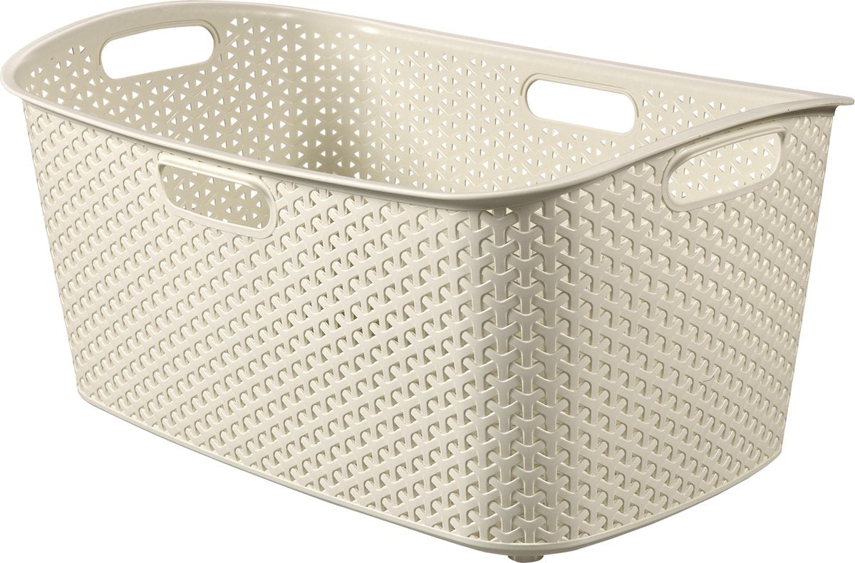 Curver my style - panier à linge - 47l - aspect rotin - poignées ergonomiques - blanc cassé