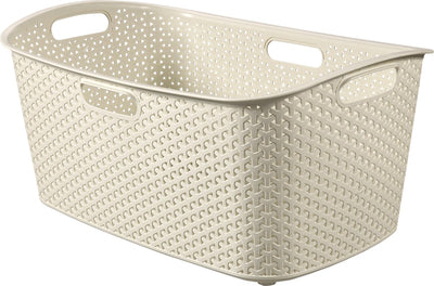 Curver my style - panier à linge - 47l - aspect rotin - poignées ergonomiques - blanc cassé