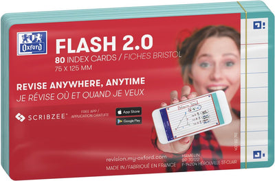 Oxford flash 2.0 - flashcards - ligné - a7 - bord vert menthe - 80 pièces