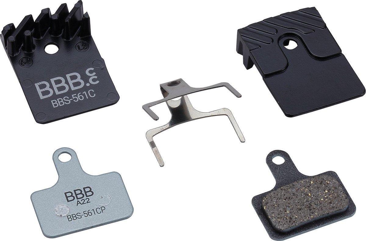 Bbb cycling discstop coolfin plaquettes de frein à disque shimano - jeu complet de plaquettes de frein compatibles avec les freins à disque shimano - organiques avec ailettes de refroidissement - bbs-561c
