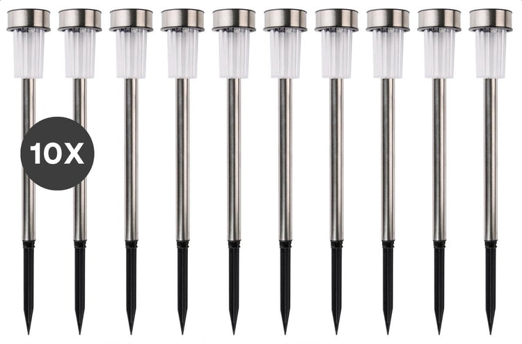 Grundig Grundig Garden Torches 10 pièces Spot à tarte sur l'énergie solaire Lumière blanche IP44 Batterie résistante à l'eau 6-8 heures 4.8x36,5 cm Acier inoxydable