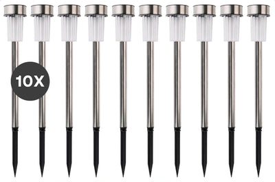 Grundig Grundig Garden Torches 10 pièces Spot à tarte sur l'énergie solaire Lumière blanche IP44 Batterie résistante à l'eau 6-8 heures 4.8x36,5 cm Acier inoxydable