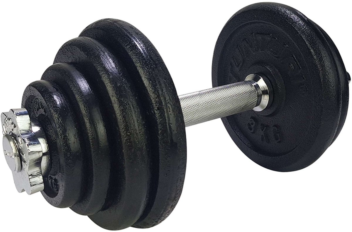 Haltères Tunturi en fonte total 15 kg - jeu d'haltères avec fermeture à vis - jeu d'haltères - 1 barre d'haltères - 30 mm - incl. application de remise en forme gratuite