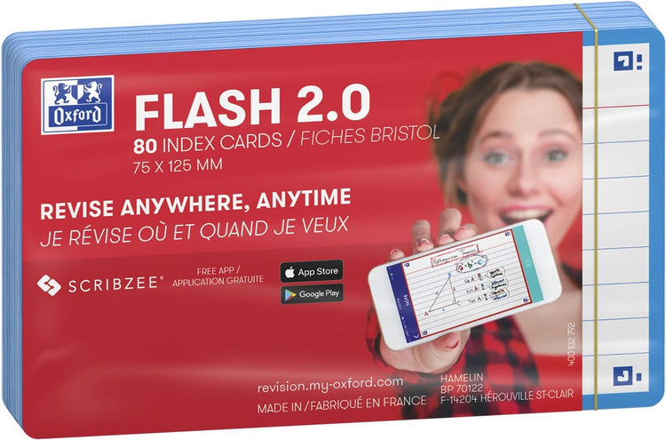 Oxford flash 2.0 - flashcards - ligné - a7 - bord turquoise - 80 pièces