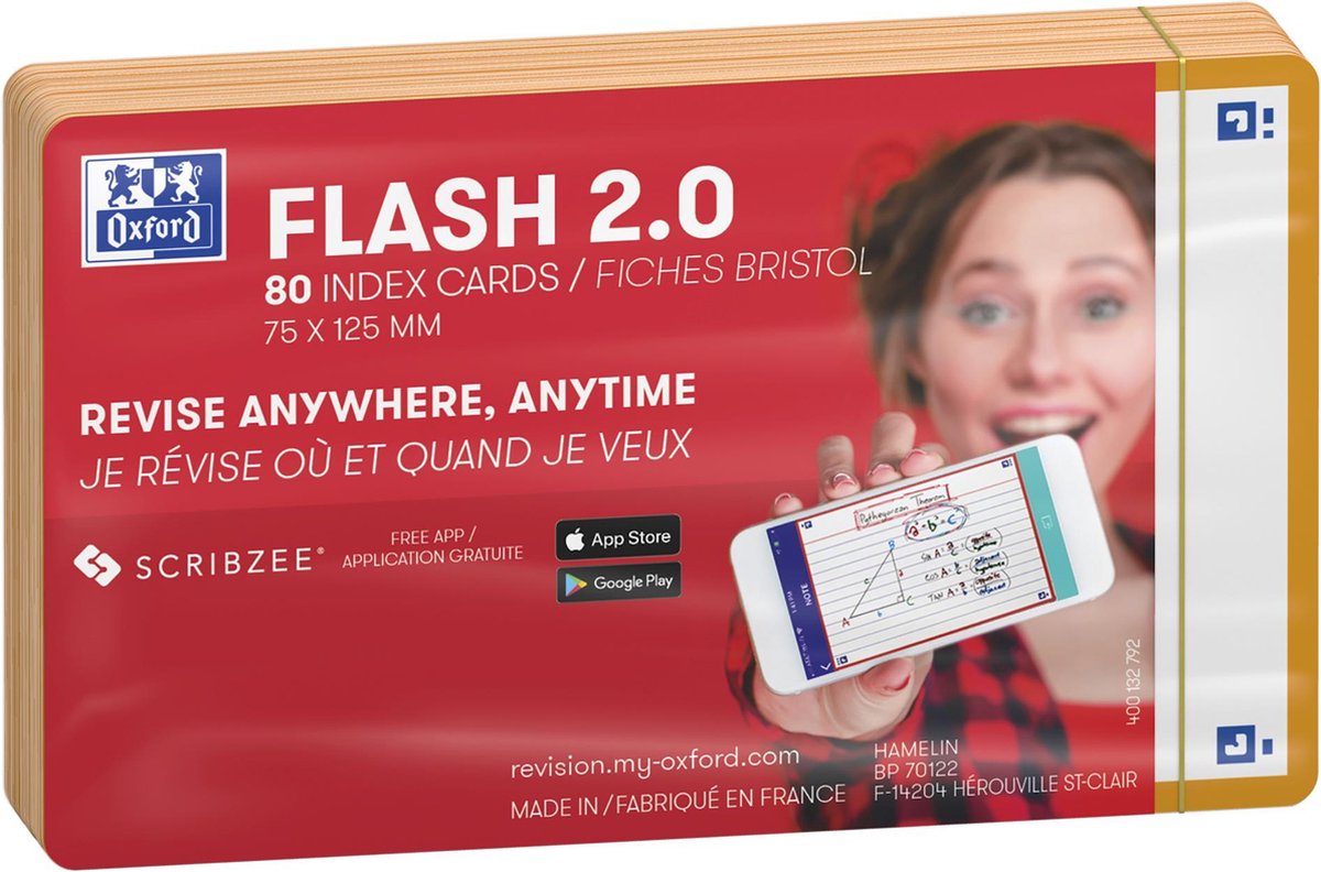 Oxford flash 2.0 - flashcards - vierges - a7 - bord orange - 80 pièces