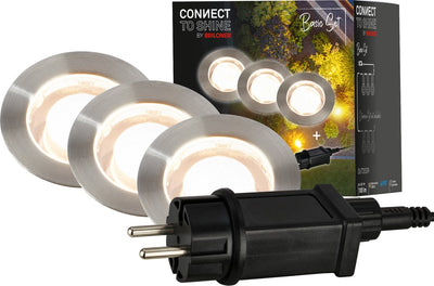 Briloner connect to shine - Spot de sol LED pour l'extérieur - lot de 3 - kit de démarrage pour éclairage de jardin - lumière blanc chaud - ip67 - ø4,5x6,6 cm