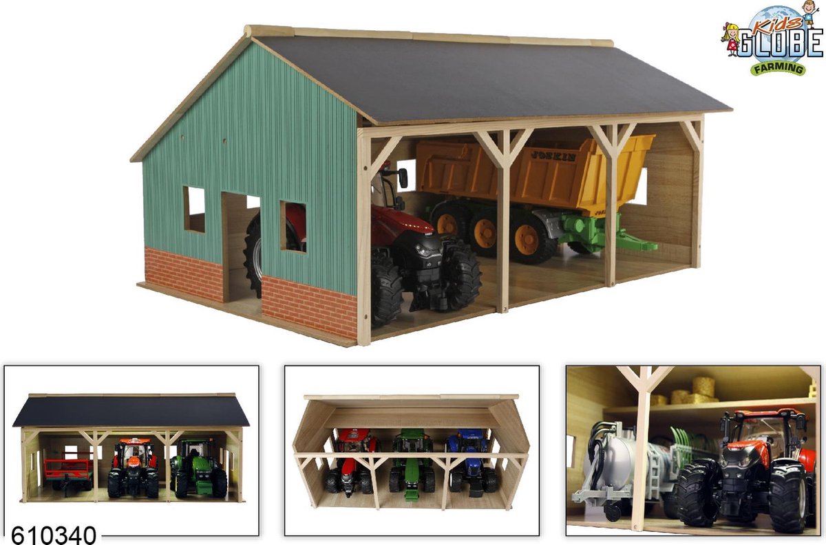 Kids Globe Globe Agricultural Lock Bois pour 3 tracteurs, 1:16