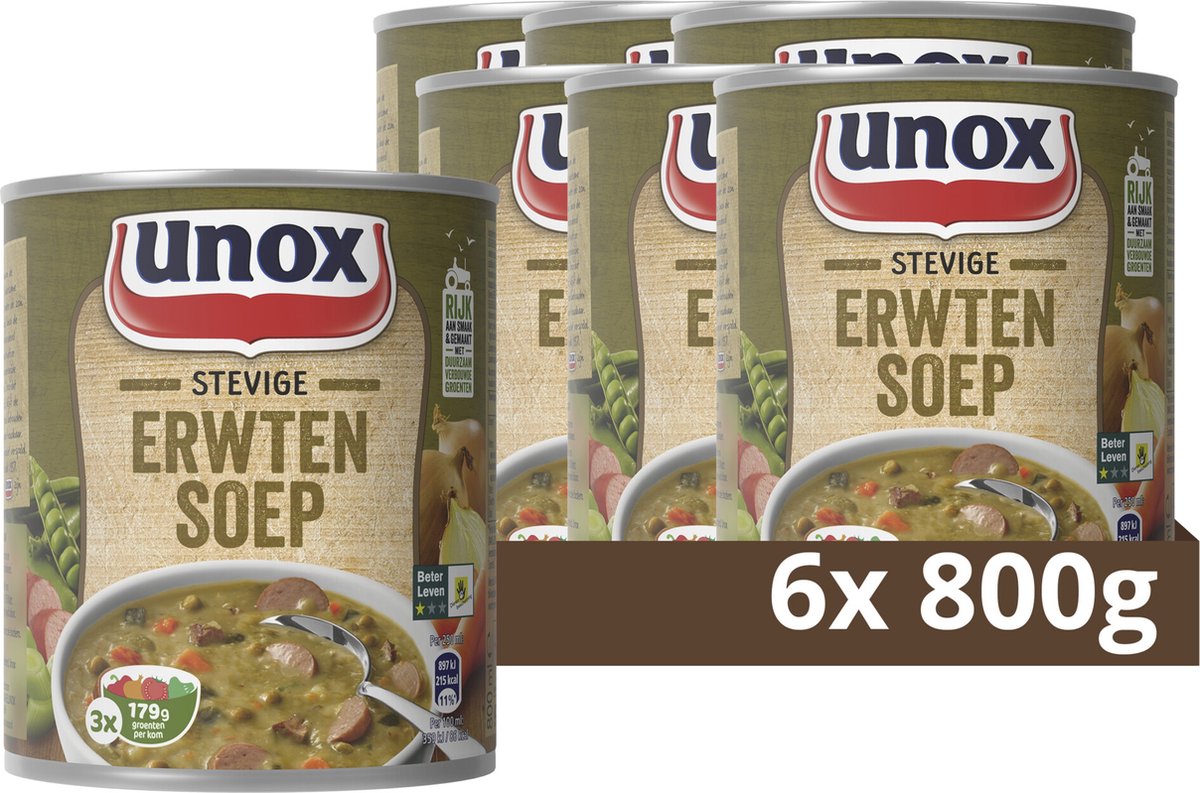 Boîte de soupe aux pois copieuse Unox (12x 0,8 litres)