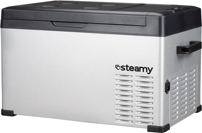 Glacière électrique à compresseur monozone Steamy -e - monozone - 27 litres - 12v et 230v - pour voiture et camping - argent