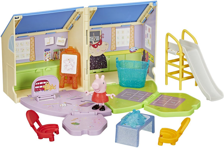 Hasbro Peppa Pig Playset poupée ouverte salle de jeux école classe fantaisie.