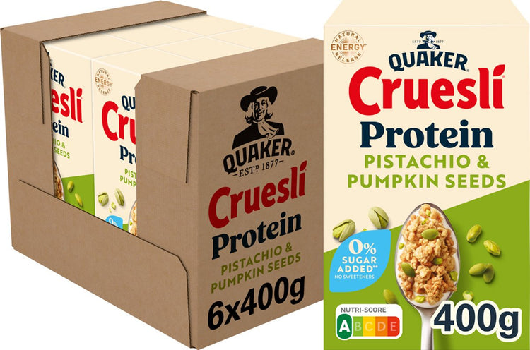 Quaker cruesli protéine sans sucre ajouté graines de citrouille pistache 6 x 400 gr