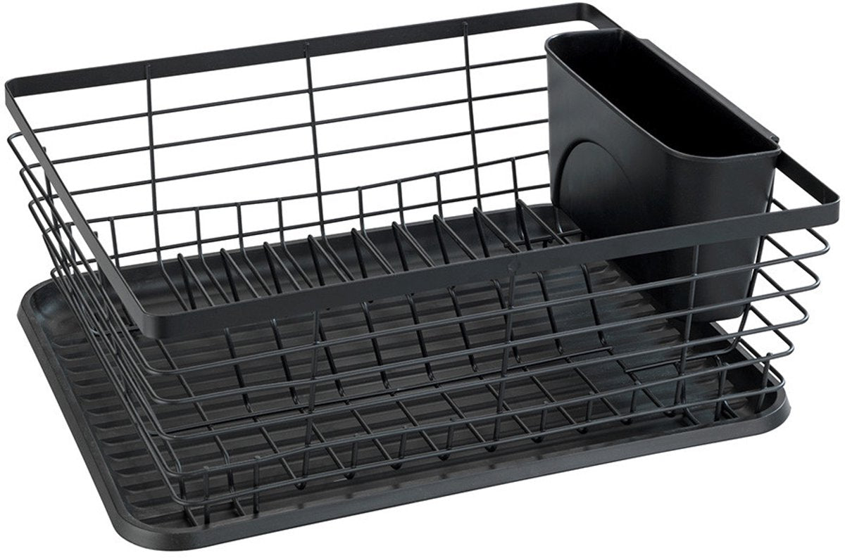 Wenko égouttoir goutte à goutte noir 36x30cm avec égouttoir et porte-couverts - égouttoir à vaisselle - égouttoir avec égouttoir noir