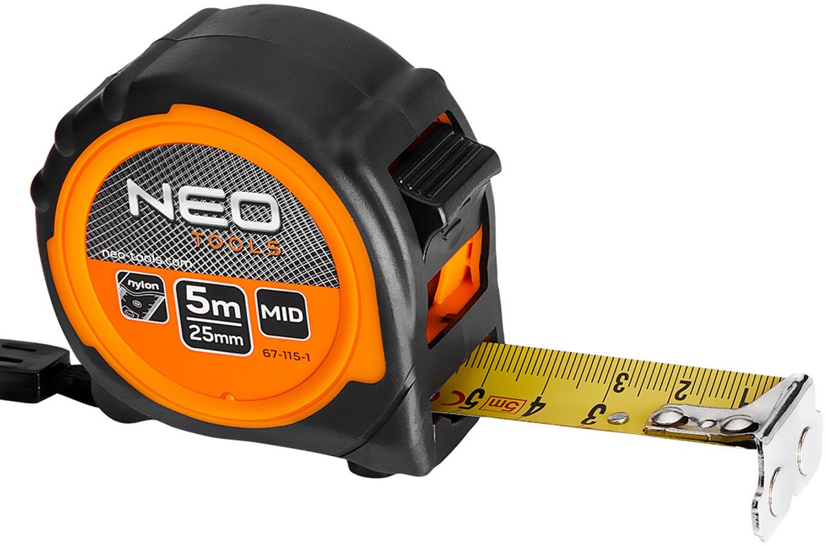 Neo - mètre ruban en acier - 5m x 25mm - aimant - poignée ergonomique