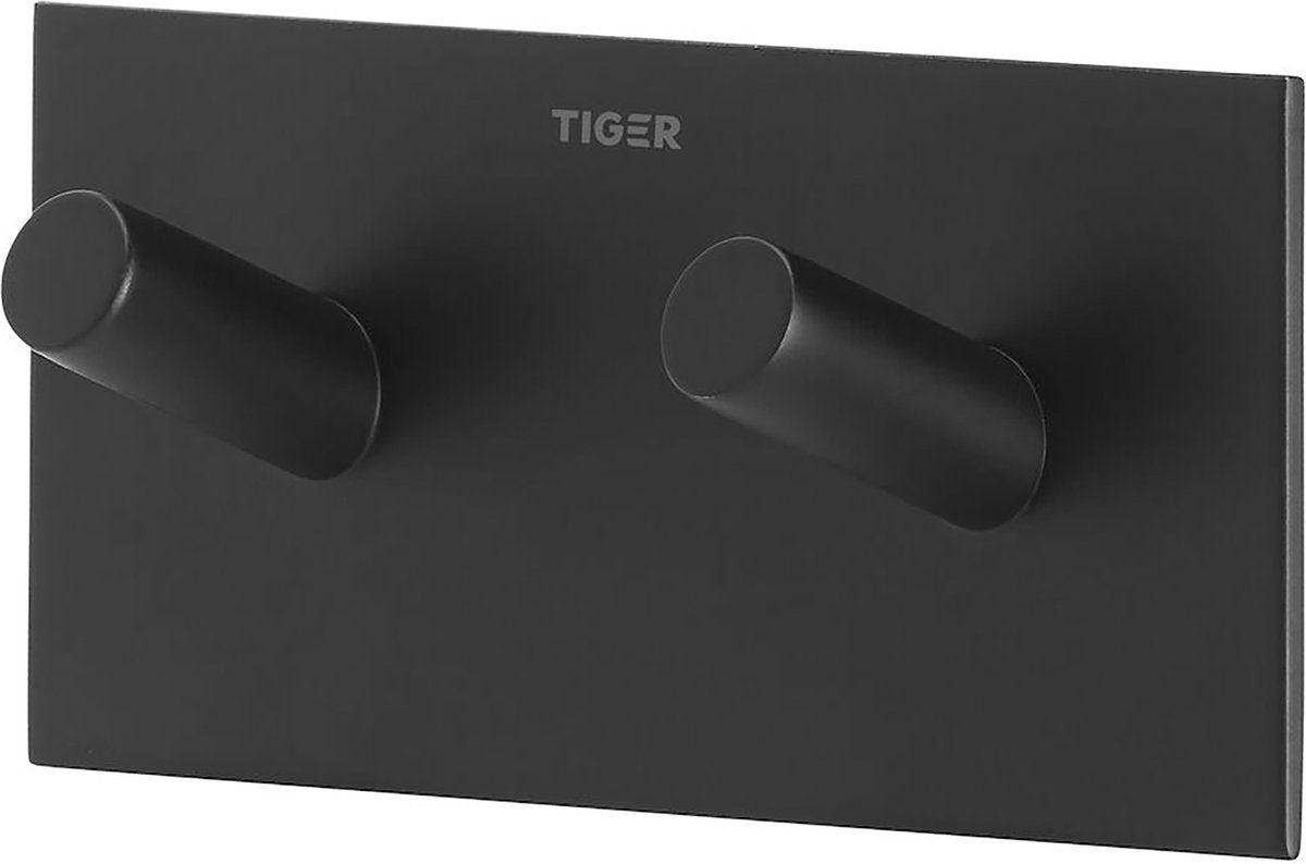 Tigre carré - crochet porte-serviettes double - sans perçage - crochets porte-serviettes - ruban adhésif 3m - noir mat