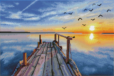 Diamond dotz® Peinture diamant adultes - pierres rondes - paquet complet - passe-temps - - dd12.051 - paysage - coucher de soleil sur le quai 71 x 47 cm