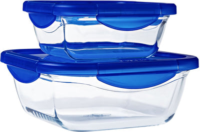 Pyrex - bol Cook Go carré avec couvercle lot de 2 pièces - verre borosilicate - transparent -