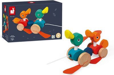 Janod - zigolos - figurine à tirer en bois - famille canard