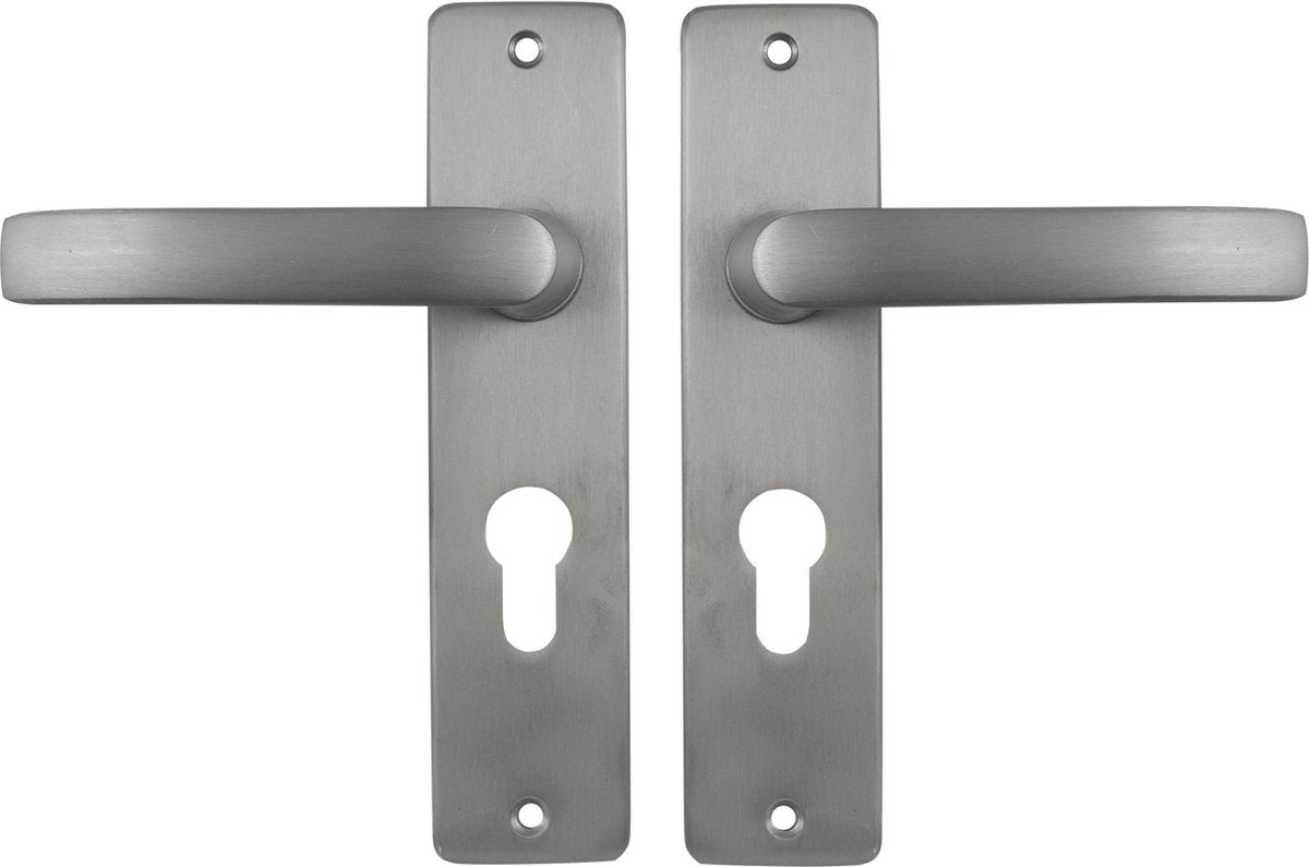 Poignée de porte Starx argent - aspect acier inoxydable - ferrures de porte - bouclier de porte pour cylindre profilé (pc55) - bloc de poignée de porte