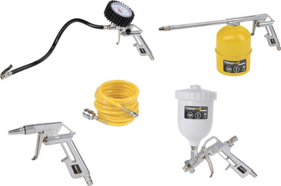 Powerplus powair0020 kit de base pneumatique - 5 pièces - incl. pistolet de lavage, pistolet de gonflage des pneus, pistolet à air, tuyau en spirale et pulvérisateur de peinture