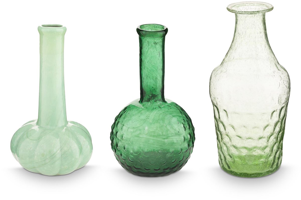 Pip studio - vase à fleurs - accessoires pour la maison - vert - vase en verre - ensemble de 3 vases