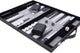 Backgammon Longfield 11 pouces - plateau cousu gris, noir et blanc - étui en cuir artificiel avec poignée - coeur d'ange