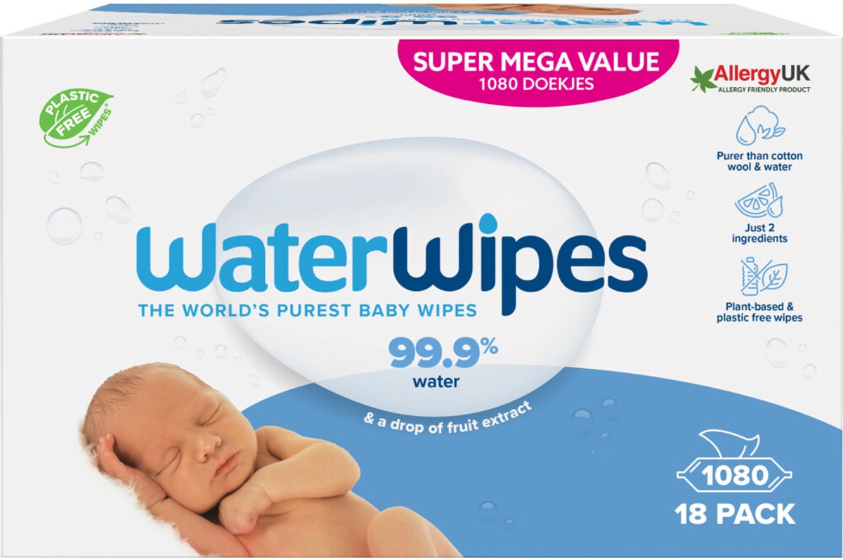 Waterwipes lingettes bébé bio - 18 x 60 pièces - 1080 lingettes