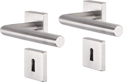 Poignée de porte Impresso - herse - pour l'intérieur - carrée avec rosace à clé carrée - acier inoxydable - 2 pièces