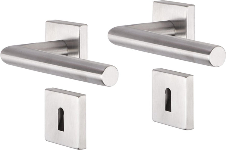 Poignée de porte Impresso - herse - pour l'intérieur - carrée avec rosace à clé carrée - acier inoxydable - 2 pièces