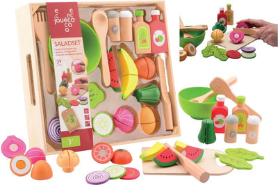 Set à salade Jouéco - jouet nourriture et boissons dans un plateau en bois