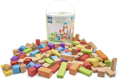 Woet ® jeu de blocs de construction en bois - boîte de blocs de 100 pièces - fsc - jouets éducatifs - stimule la créativité - à partir de 18 mois