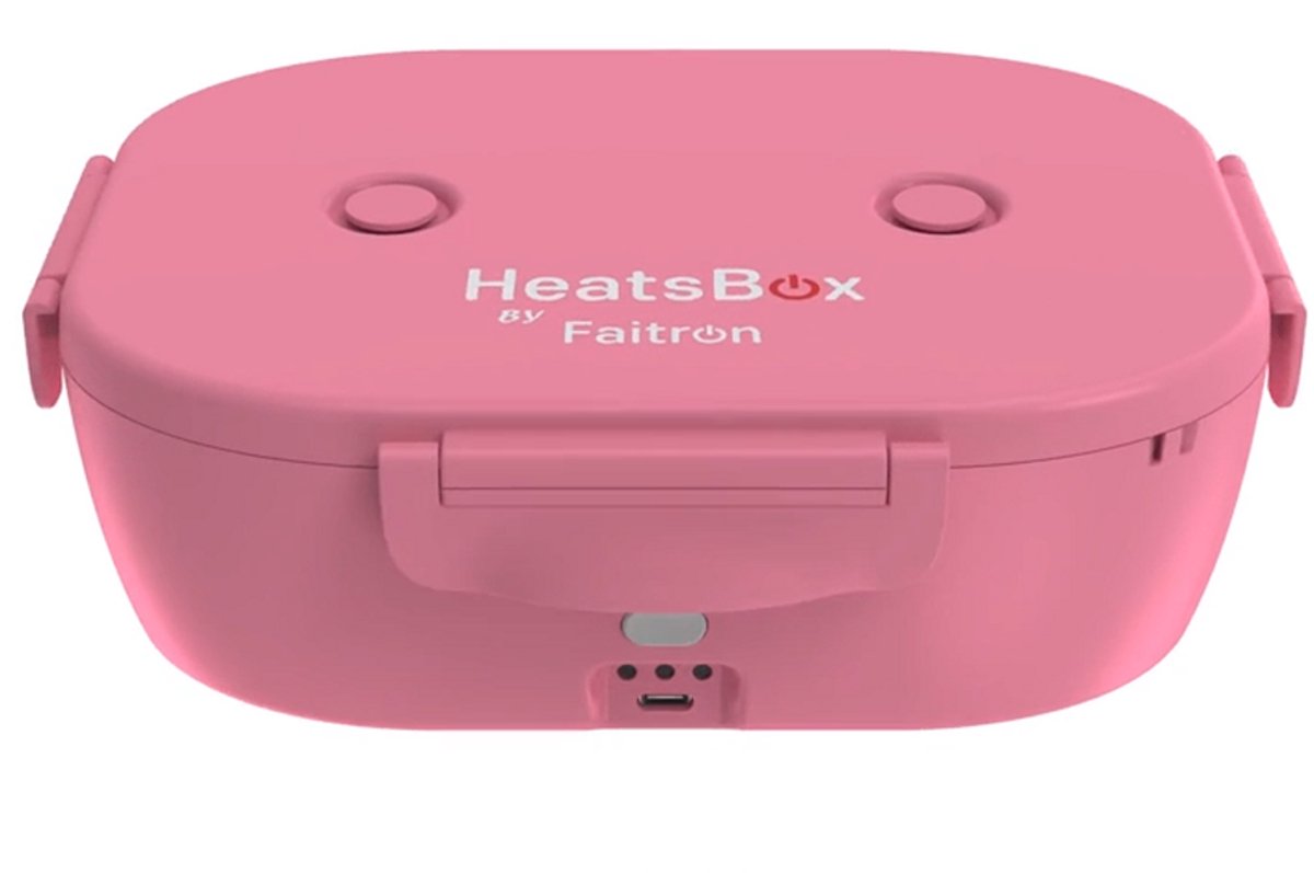 Faitron go light - heatsbox - boîte à lunch électrique - acier inoxydable - boîte à lunch chauffante - pour repas chauds - différents compartiments - avec application - 12 24v - rose